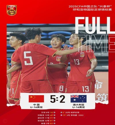 半场：U16中国0-1澳大利亚U16，哈里森首开记录